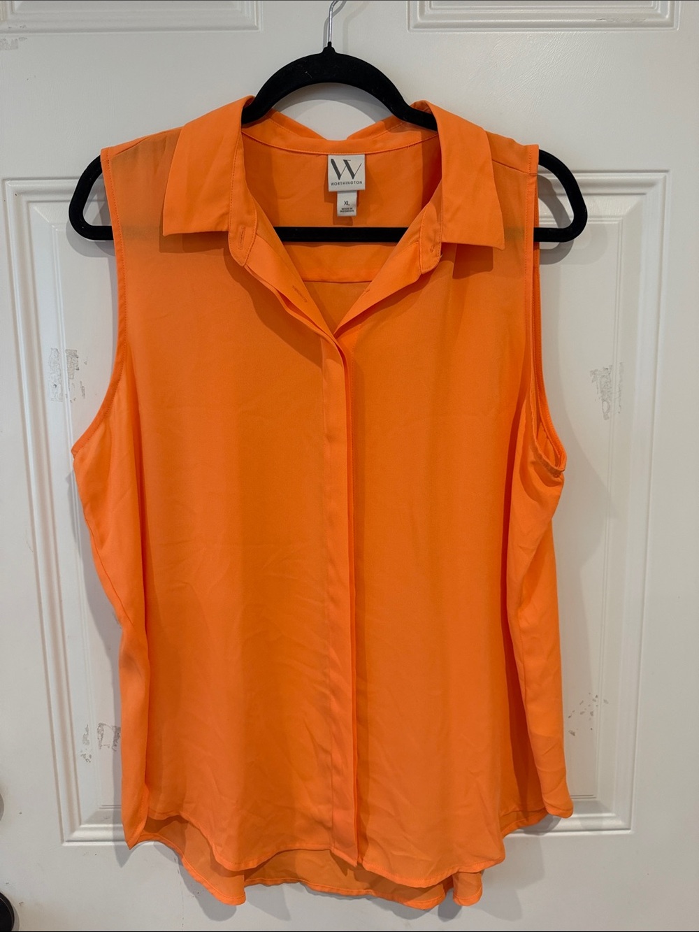 Worthington Vibrant Orange Sleeveless Collared Blouse